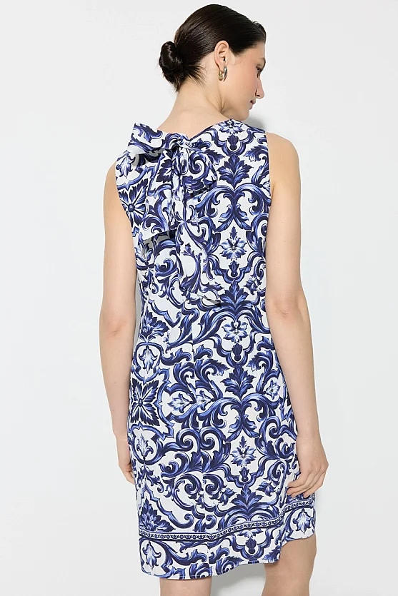 Baroque Pattern Viscose Dress - Navy Blue - Gusto