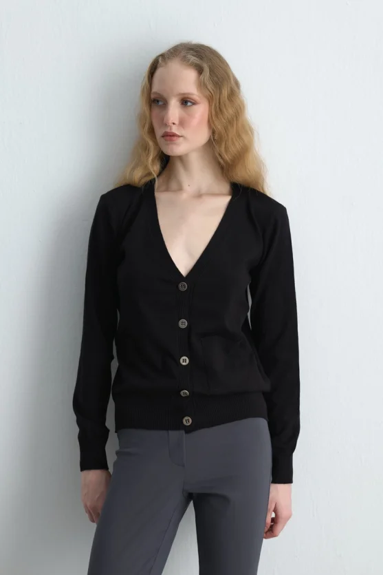 Basic Knit Cardigan - Black - 1