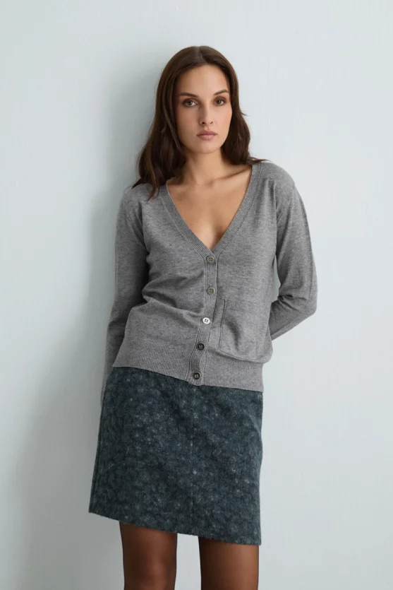Basic Knit Cardigan Gray - Gusto