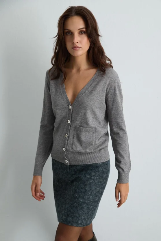 Basic Knit Cardigan Gray - Gusto