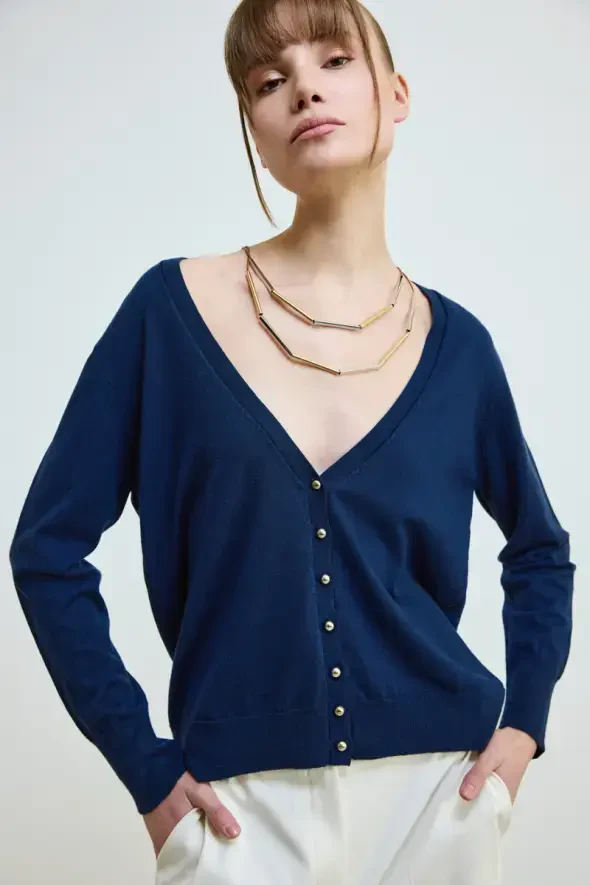 Basic Knit Cardigan - Navy - 1