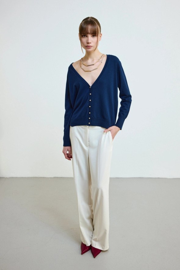 Basic Knit Cardigan - Navy - 3