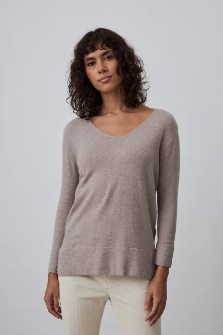 Basic Knitwear with V Neck- Mink Mink