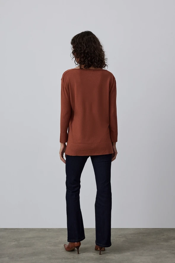 Basic Knitwear with V Neck- Tan - 4