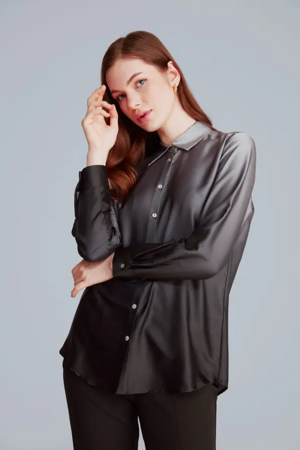 Batik Satin Shirt - Grey - 5