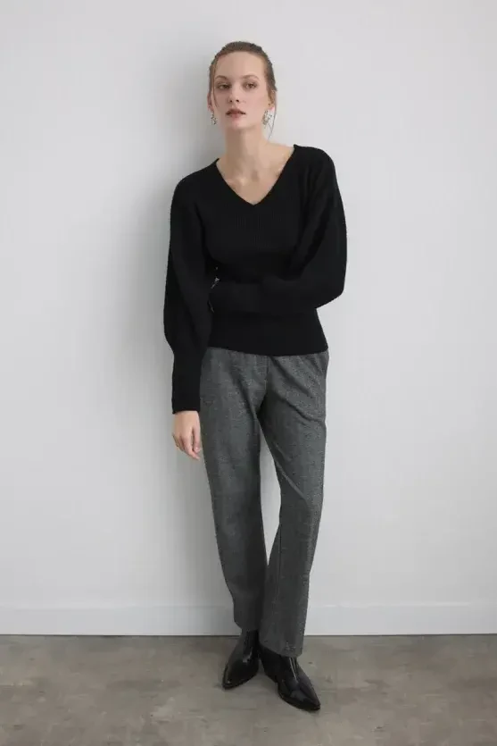 Batwing Sleeve Wool Knit - Black - 2