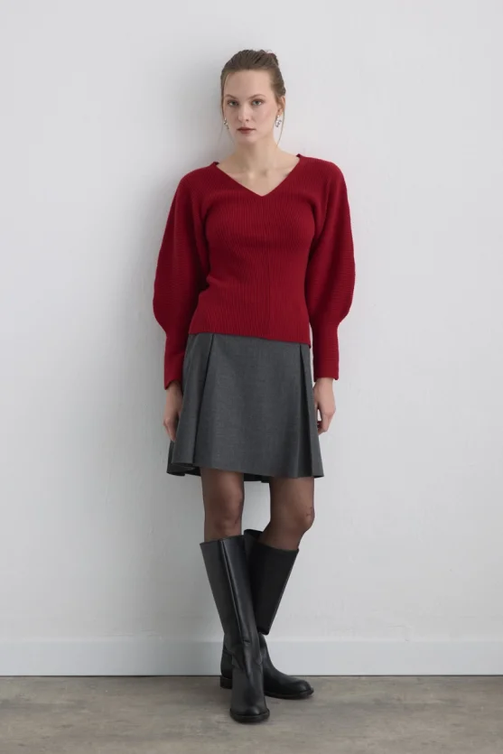Batwing Sleeve Wool Knit - Red - Gusto