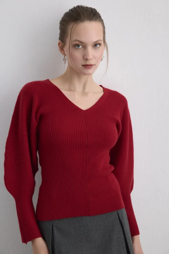 Batwing Sleeve Wool Knit - Red - Gusto