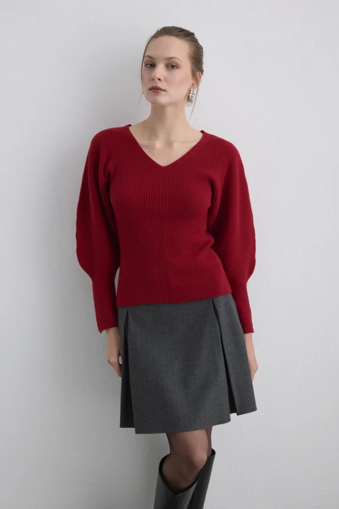 Batwing Sleeve Wool Knit Red Red