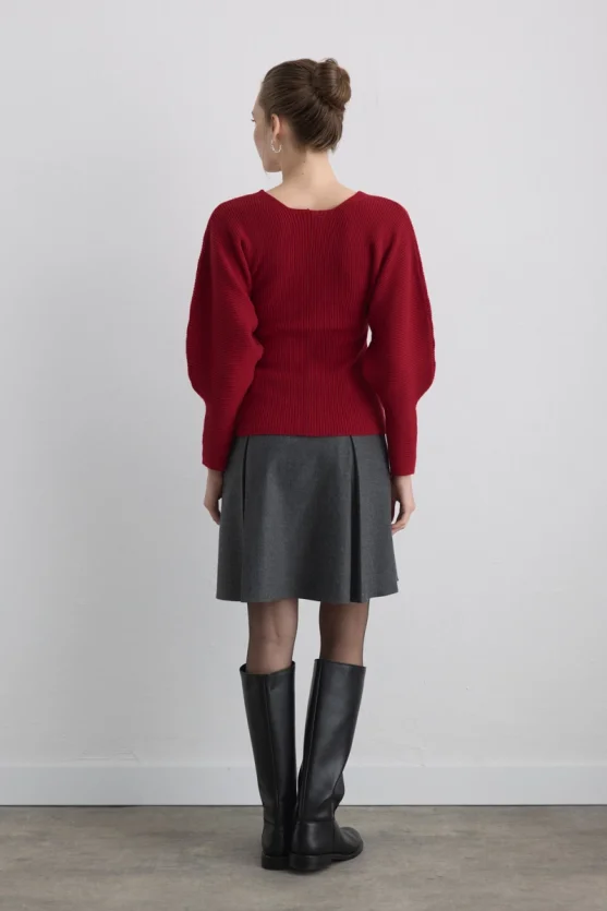 Batwing Sleeve Wool Knit Red - Gusto