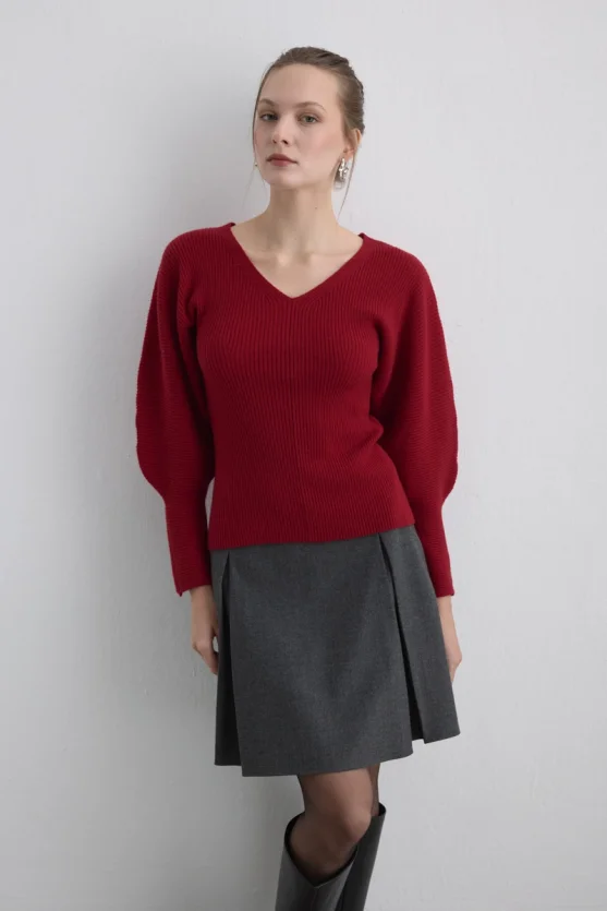 Batwing Sleeve Wool Knit Red - 1