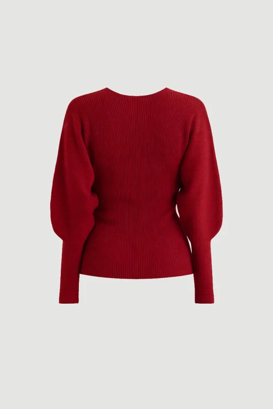 Batwing Sleeve Wool Knit Red - Gusto