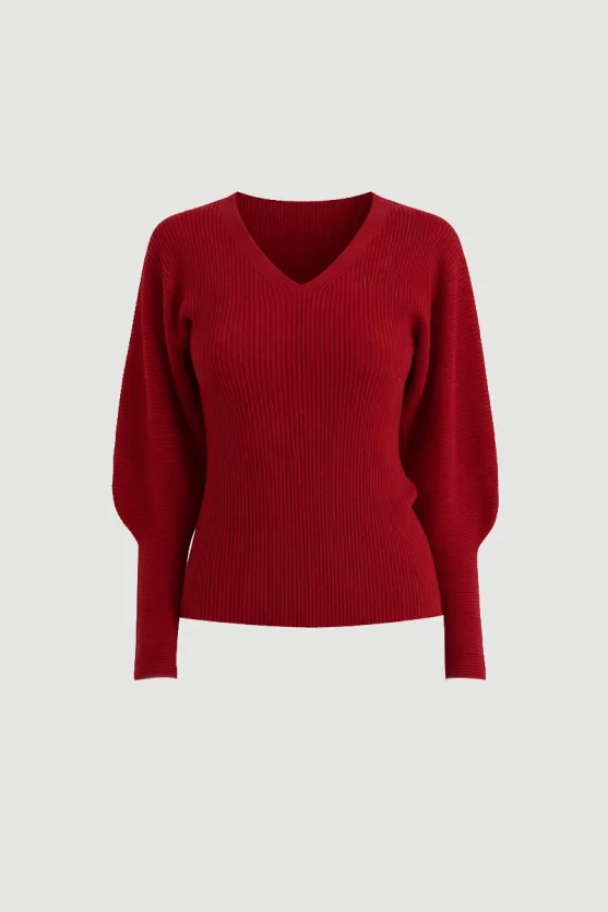 Batwing Sleeve Wool Knit Red - Gusto