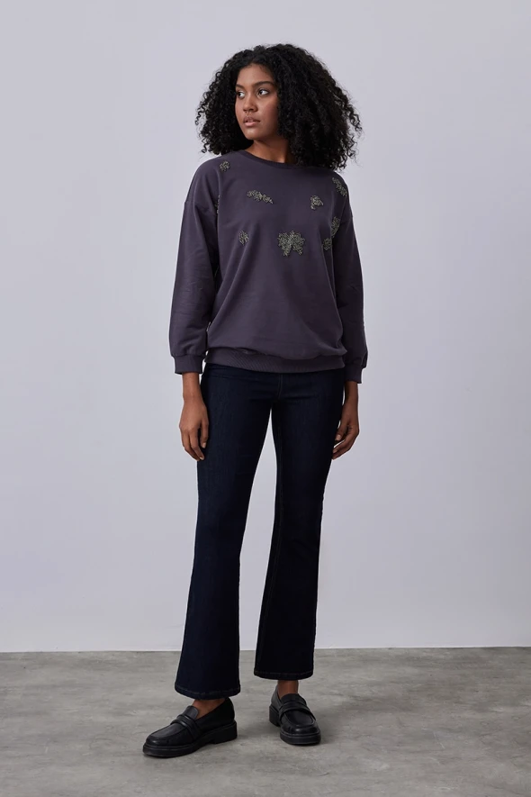 Bead Embroidered Sweatshirt - Anthracite - 2