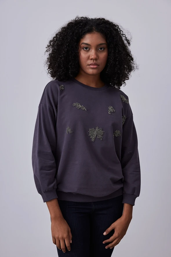 Bead Embroidered Sweatshirt - Anthracite - 1