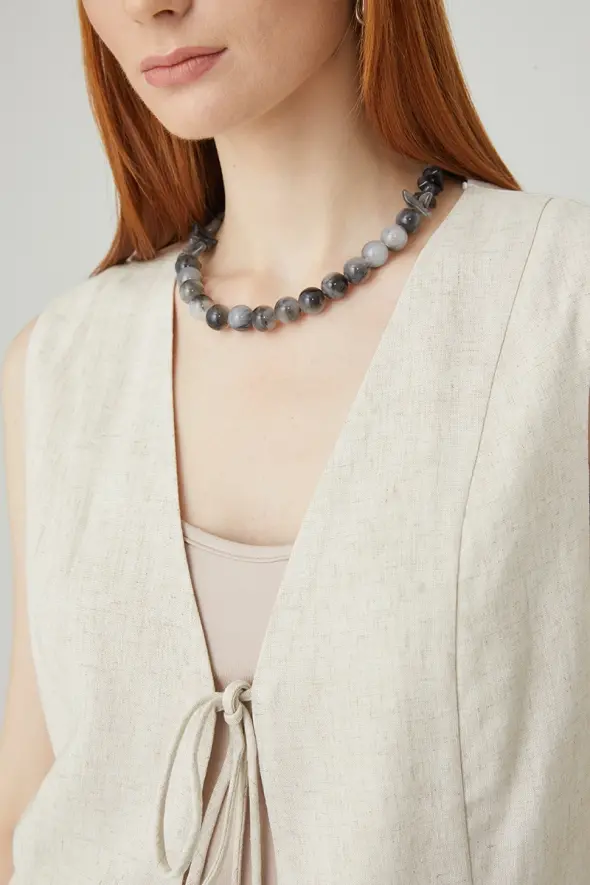 Bead Necklace - Grey - 1