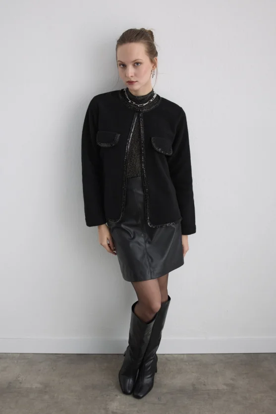 Beaded Wool Jacket Black - Gusto