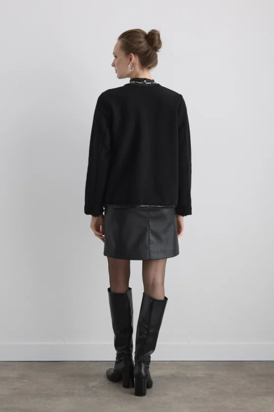 Beaded Wool Jacket Black - 5