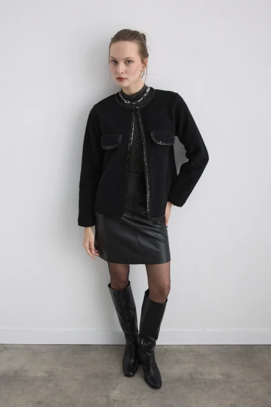 Beaded Wool Jacket Black - 4