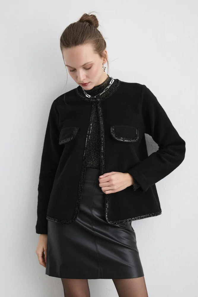 Beaded Wool Jacket Black Black