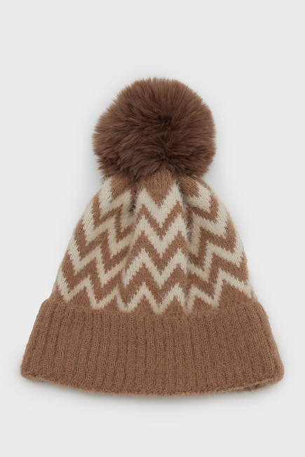 Beanie with Pompom Detailed - Camel Camel