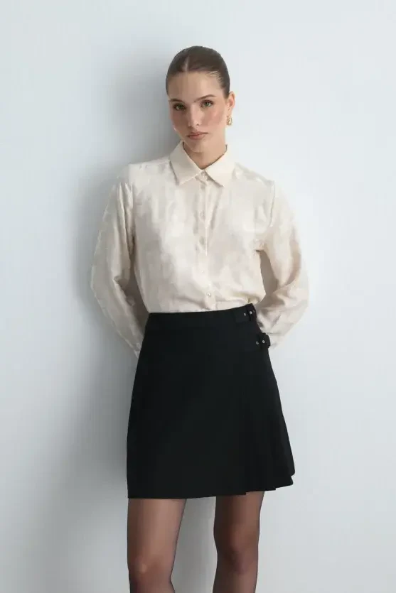 Belt Buckle Mini Skirt - Black - 1