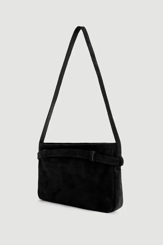 Belt Detail Suede Bag - Black - 4