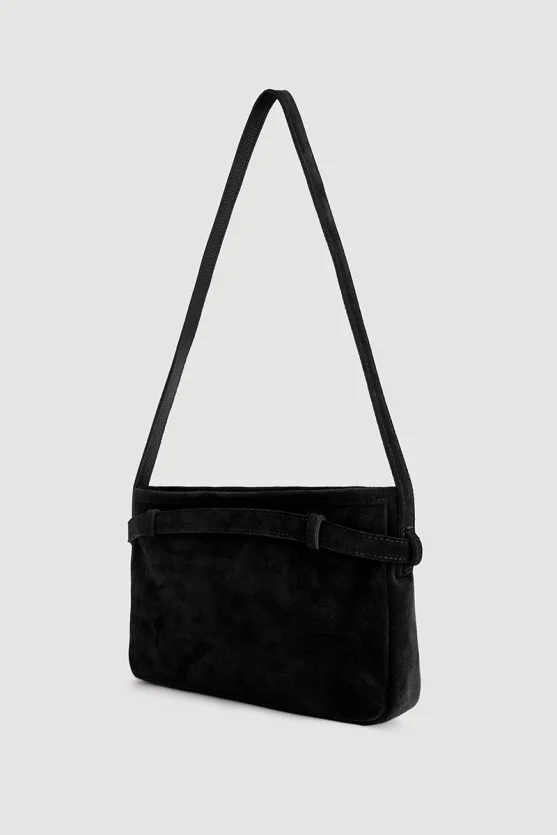 Belt Detail Suede Bag Black - 4