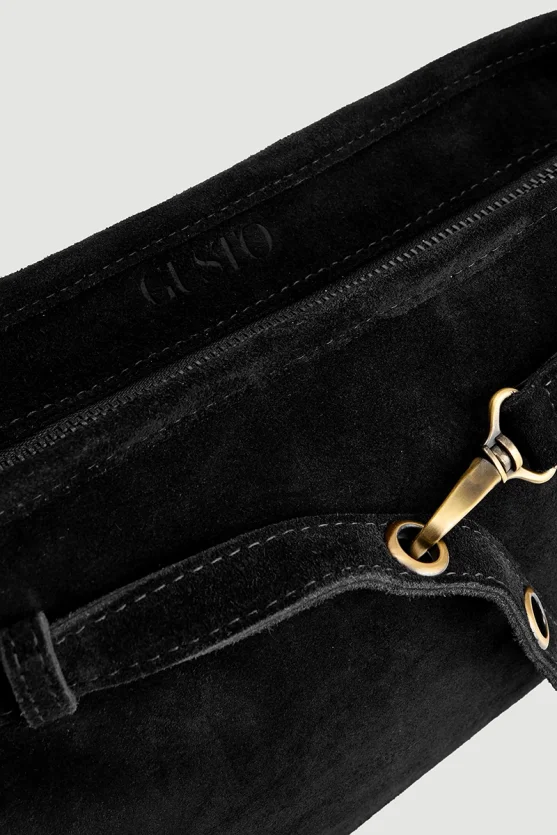 Belt Detail Suede Bag Black - Gusto