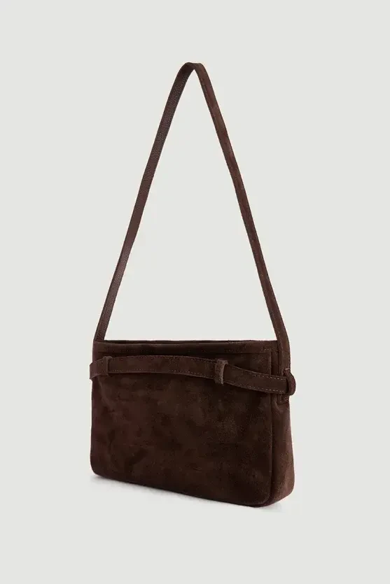 Belt Detail Suede Bag - Brown - 3