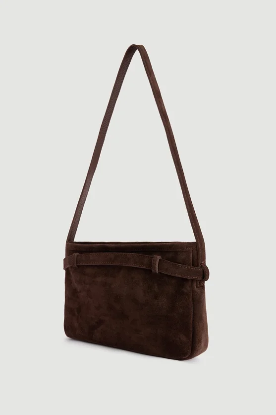 Belt Detail Suede Bag Brown - 3