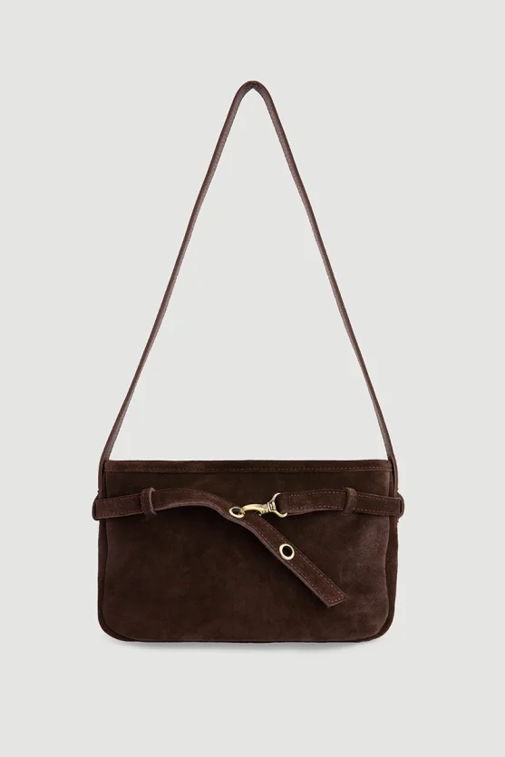 Belt Detail Suede Bag Brown - Gusto