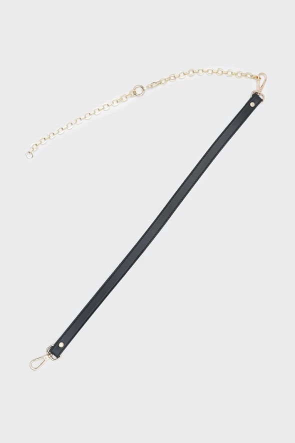 Belt with Gold Chain Detail - Black - 2