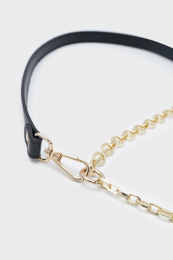 Belt with Gold Chain Detail - Black - 1