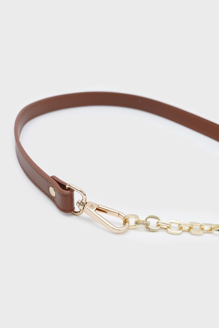 Belt with Gold Chain Detail - Brown Brown