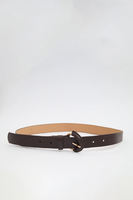 Belt with Leather Detail Buckle - Brown Brown