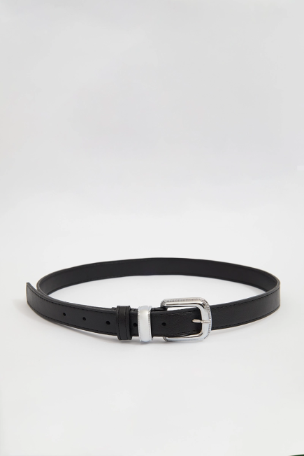 Belt with Metal Buckle - Black Black