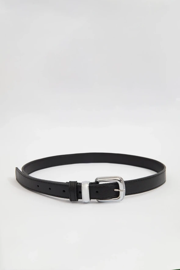 Belt with Metal Buckle - Black - 1