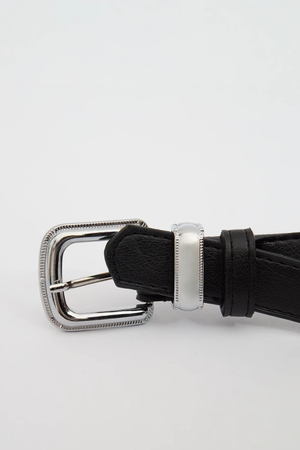 Belt with Metal Buckle - Black - 2