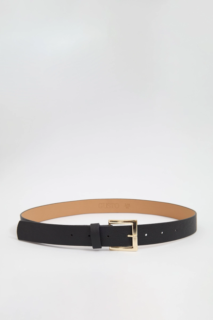 Belt with Metal Gold Buckle - Black Black