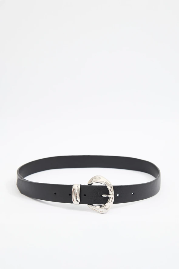 Belt with Silver Buckle - Black - 1