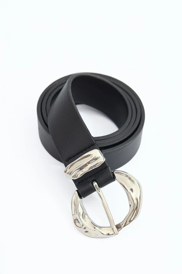 Belt with Silver Buckle - Black - 2