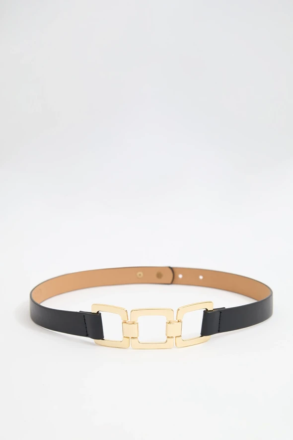 Belt with Square Buckle - Black - 2