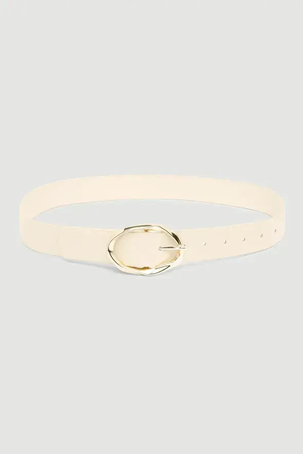 Belt with Wavy Buckle - Beige - Gusto