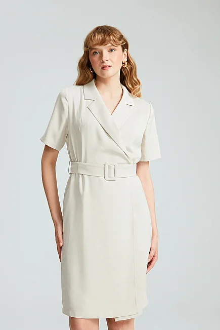 Belted Blazer Dress - Platinum - 3