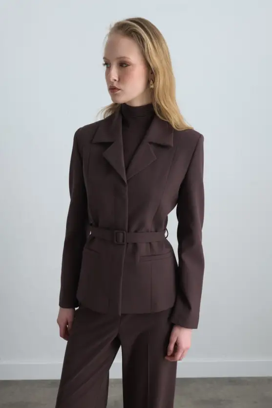 Belted Blazer Jacket Brown - Gusto