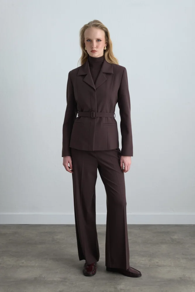 Belted Blazer Jacket Brown Brown