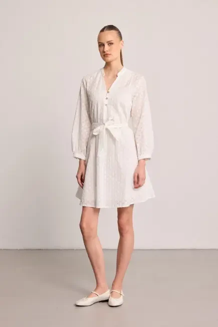 Belted Broderie Dress - White White