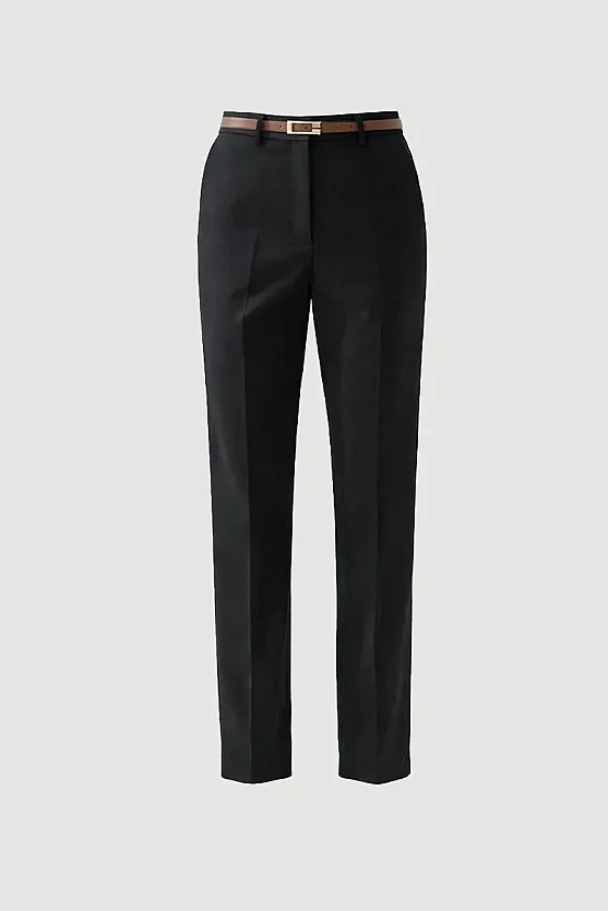 Belted Cigarette Cotton Pants - Black - 6