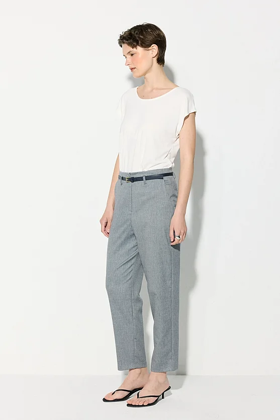Belted Cotton Linen Cigarette Pants - Navy Blue - Gusto